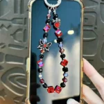 red black butterfly crystal beads mobile phone chain beaded phone charm