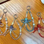 full diamond strawberry bow beaded mobile phone chain cute phone charm keychain