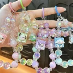 cartoon hand‑painted beaded mobile phone chain pendant hello kitty pink beaded phone charm