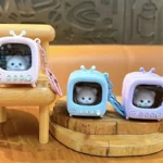 Creative Cat TV Keychain With Light, retro mini TV luminous cute cat bag pendant