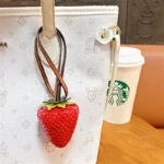 Seedless Big Strawberry Pendant With Leather Cord, realistic simulation strawberry decorative bag charm