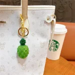 Glitter Pineapple Resin Keychain, sparkling glitter resin fruit bag charm with gold metal hardware