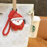 Christmas Mini Coin Purse Keychain, cute Santa Claus leather texture mini storage bag pendant