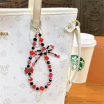 Fashion Crystal Bow Beaded Mobile Phone Chain, multi-bead bow design phone wrist charm with crystal and iridescent beads
