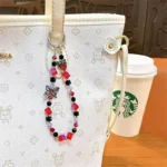 red black butterfly crystal beads mobile phone chain beaded phone charm