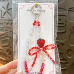 full diamond strawberry bow beaded mobile phone chain cute phone charm keychain