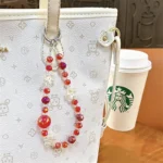 crystal flower petal beaded phone pendant keychain light purple flower beaded phone charm