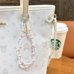 twist double‑strand beaded phone pendant keychain pastel imitation pearl beaded phone charm