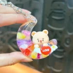 pink moon cute bear quicksand keychain floating liquid bag charm wholesale