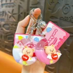 pink moon cute bear quicksand keychain floating liquid bag charm wholesale
