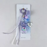 Cute Laser Bear Keychain, iridescent transparent acrylic bear kawaii phone charm with pom pom tassel