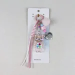 Cute Laser Bear Keychain, iridescent transparent acrylic bear kawaii phone charm with pom pom tassel