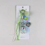 Cute Laser Bear Keychain, iridescent transparent acrylic bear kawaii phone charm with pom pom tassel