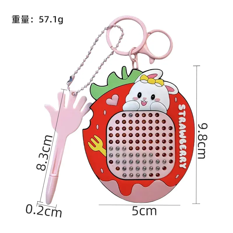 Strawberry Rabbit Magnetic Steel Bead Drawing Board Keychains, cute multi-function stress relief bag pendant