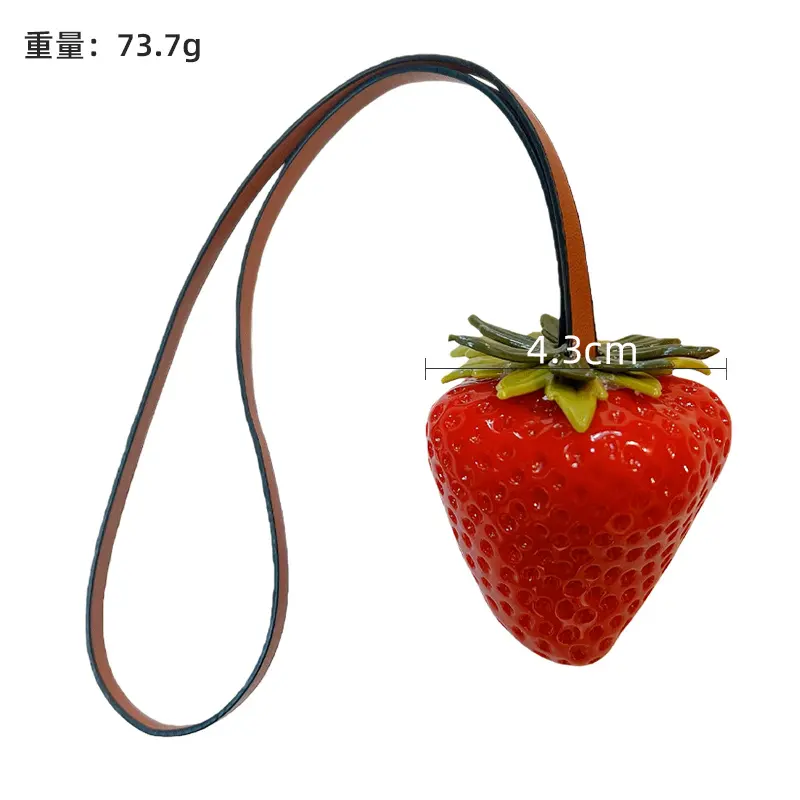Seedless Big Strawberry Pendant With Leather Cord, realistic simulation strawberry decorative bag charm
