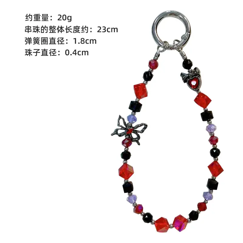 red black butterfly crystal beads mobile phone chain beaded phone charm