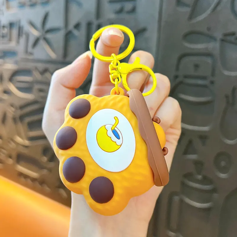 Cartoon Paw-Shaped Creative-Style Keychain, cute squeeze fidget bag pendant with coconut drink pattern