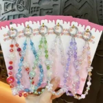 crystal flower petal beaded phone pendant keychain light purple flower beaded phone charm