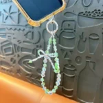Fashion Crystal Bow Beaded Mobile Phone Chain, multi-bead bow design phone wrist charm with crystal and iridescent beads