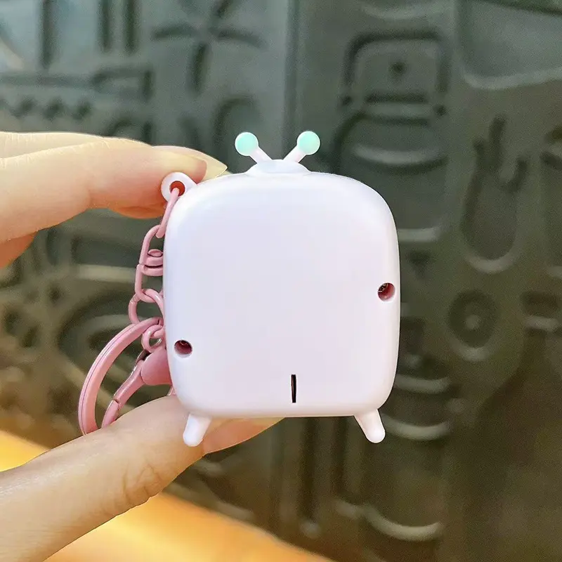 Creative Cat TV Keychain With Light, retro mini TV luminous cute cat bag pendant