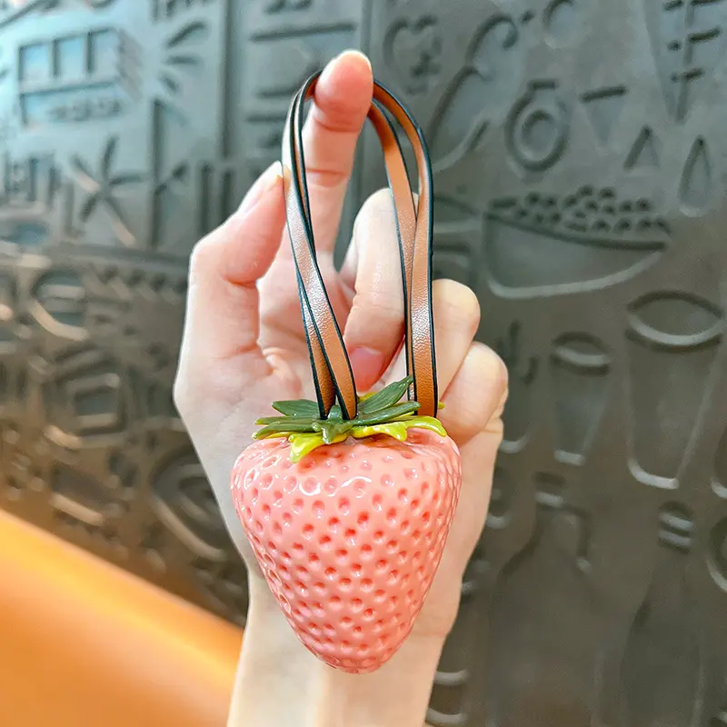 Seedless Big Strawberry Pendant With Leather Cord, realistic simulation strawberry decorative bag charm