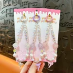 Bow & Flower Beaded Lanyard, iridescent clear bead & faux pearl kawaii phone charm with bow pendant