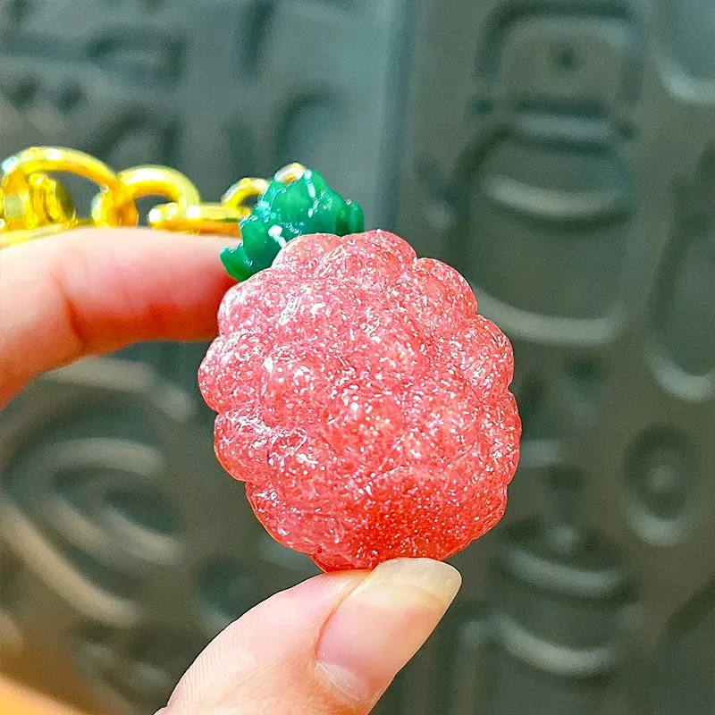 Glitter Pineapple Resin Keychain, sparkling glitter resin fruit bag charm with gold metal hardware