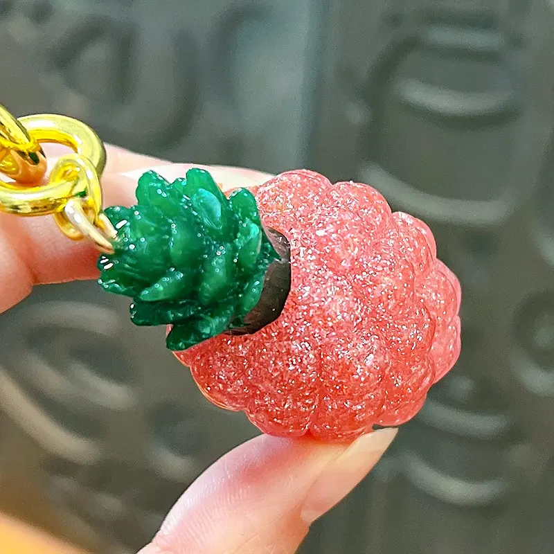 Glitter Pineapple Resin Keychain, sparkling glitter resin fruit bag charm with gold metal hardware
