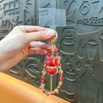 Double-Sided Lucky Cat Pendant Beaded Lanyard, oriental lucky cat crystal bead phone lanyard and bag charm