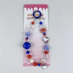 Hello Kitty Red & White Beaded Phone Chain, retro kawaii beaded wrist strap with Hello Kitty enamel charms