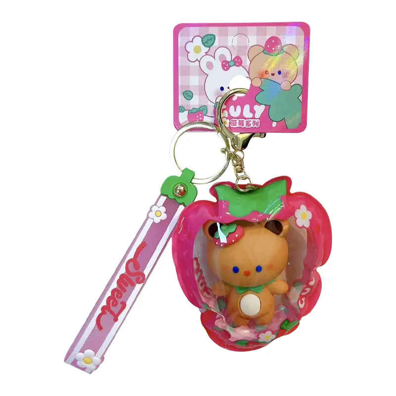白 (1) Customizable Yummy White Rabbit Strawberry Inflatable Pouch Keychain, Cute Strawberry Storage Pouch, Mini Gift & Backpack Charm - 图片 1