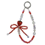Strawberry Bow Beaded Mobile Phone Chain Cute Phone Charm Keychain