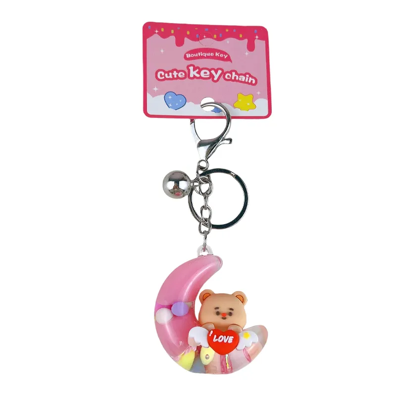 pink moon cute bear quicksand keychain floating liquid bag charm wholesale