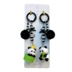 Couple Panda Keychains With Pom-Poms & Beads And Mobile Phone Charm