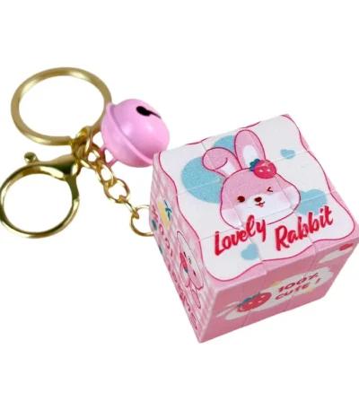 ni 3x3 Rubik's Cube Keychain, kawaii rotatable fidget toy with bell charm