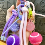 Creative Colorful Smiley Face Tennis Car Keychain Sports Bag Pendant