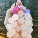 Purple Light Sensitive Color Changing Grape Beaded Keychain with Bell, Cute Bag Charm