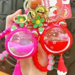 Strawberry Bear Crystal Ball Liquid Quicksand Bag Pendant Keychain Acrylic Floating Sequins Bag Charm