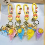 Liquid Little Yellow Duck Ice Cream Keychain Cartoon Floating Sequins Bag Charm