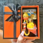 Liquid Little Yellow Duck Ice Cream Keychain Cartoon Floating Sequins Bag Charm
