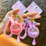 Customized Cute Quicksand Oil Floating Acrylic Rabbit Keychain Liquid Floating Sequins Bag Charm
