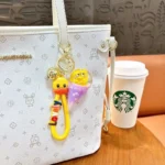Liquid Little Yellow Duck Ice Cream Keychain Cartoon Floating Sequins Bag Charm