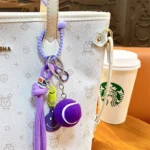 Creative Colorful Smiley Face Tennis Car Keychain Sports Bag Pendant