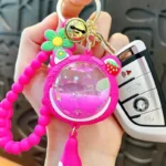 Strawberry Bear Crystal Ball Liquid Quicksand Bag Pendant Keychain Acrylic Floating Sequins Bag Charm