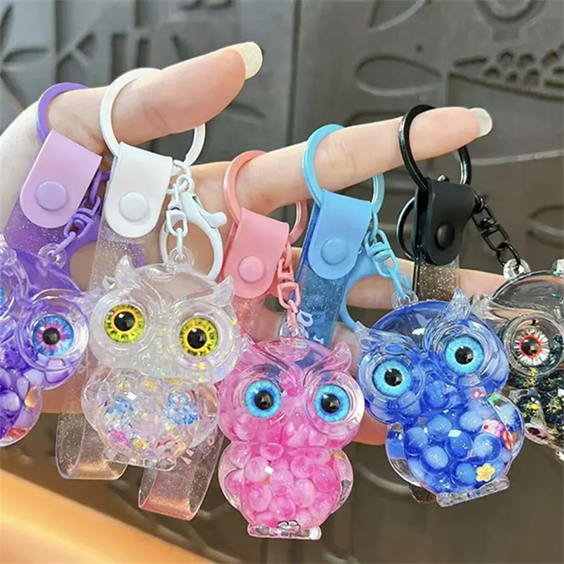 Creative Oil-Filled Bubble Bead Owl Keychain Cute Liquid Quicksand Charm Couple Bag Accessory Mini Gift