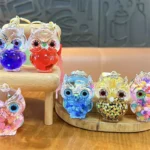 Cute Owl Keychain Oil-Filled Snowflake Design Adjustable Bubble Strap Mini Gift Bag Charm
