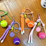 Creative Colorful Smiley Face Tennis Car Keychain Sports Bag Pendant