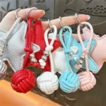 Pebbled Leather Star Bag Charm Keychain Minimalist Star Pendant With Braided Lanyard