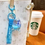 Cute Liquid Quicksand Pendant Rocket Acrylic Car Keychain Cartoon Floating Bag Charm