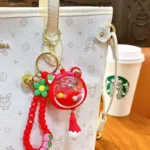 Strawberry Bear Crystal Ball Liquid Quicksand Bag Pendant Keychain Acrylic Floating Sequins Bag Charm